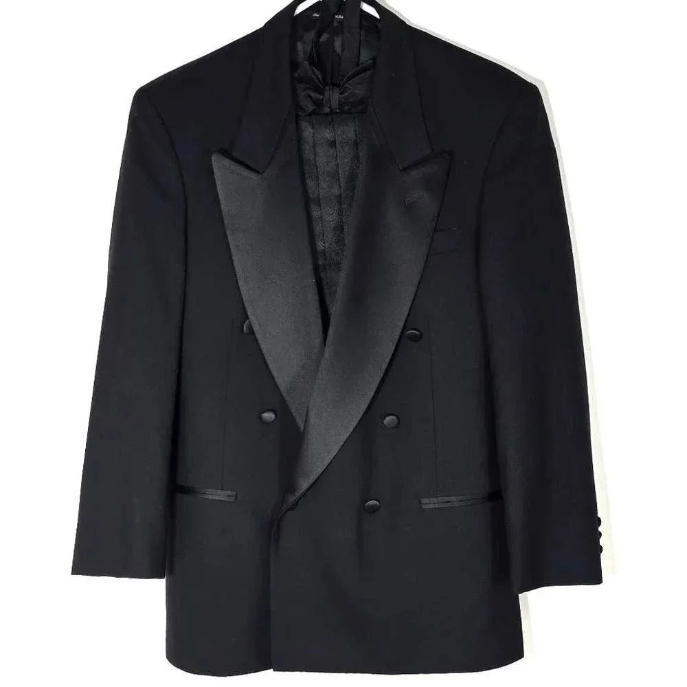 Neil Allyn Mens Black 100% Pure Wool Double Breasted Tuxedo Jacket 46L